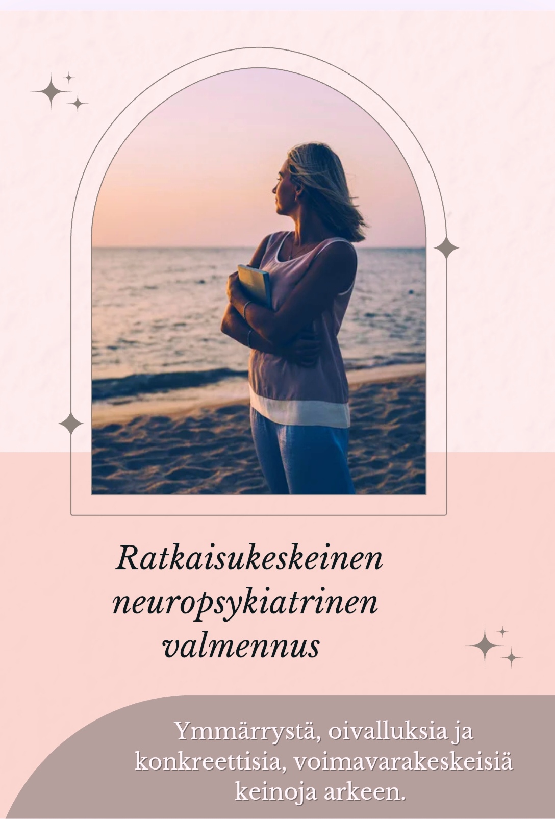 Neuropsykiatrinen valmennus – tukea arkeen ja omiin vahvuuksiin Neuropsykiatrinen valmennus tarjoaa yksilöllistä, käytännönläheistä tukea arjen haasteisiin. Valmennus sopii lapsille, nuorille ja aikuisille, joilla on esimerkiksi ADHD, ADD, autismikirjon piirteitä tai haasteita keskittymisessä, ajanhallinnassa tai kuormituksen säätelyssä. Valmennuksessa keskitytään toimiviin arjen keinoihin, omien vahvuuksien tunnistamiseen sekä itsetuntemuksen vahvistamiseen. Tavoitteena on lisätä sujuvuutta arkeen, vähentää stressiä ja tukea kokonaisvaltaista hyvinvointia asiakkaan omista lähtökohdista käsin. Valmennus etenee rauhallisesti, luottamuksellisesti ja sinun tarpeitasi kuunnellen.